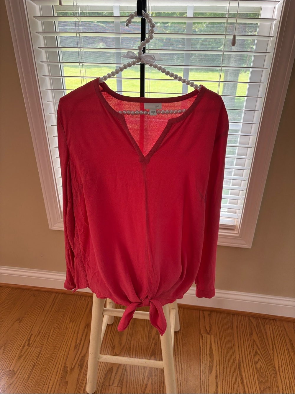 J. Jill Coral-Red Tie-Hem V-Neck Tunic